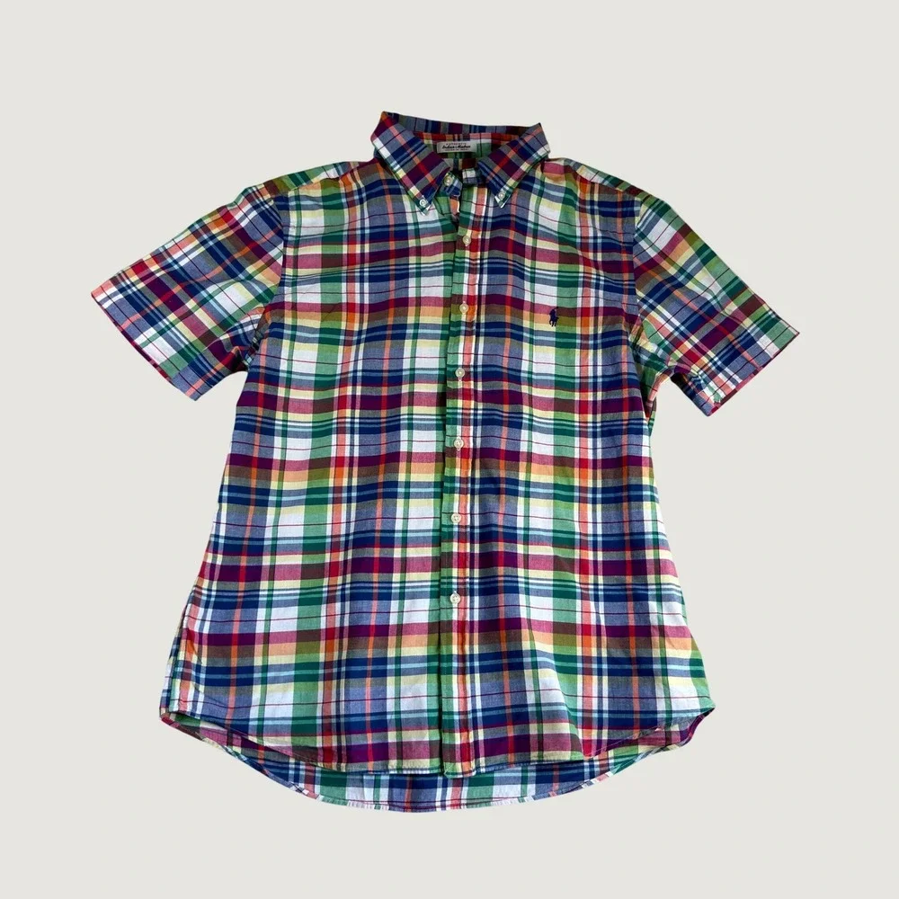 Polo Ralph Lauren Mens Large Madras Plaid Short Sleeve Button Down Shirt Multi
